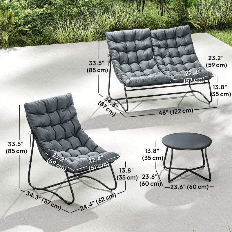 4 Piece Patio Furniture Set, Outdoor Furniture Conversation Set with Loveseat, Chairs Round Metal Table, Cushions, Grey