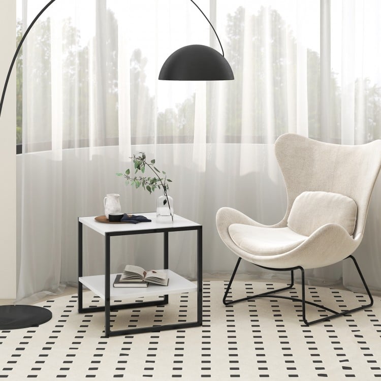 2-Tier Square End Table with Storage Shelf Reversible Design-White