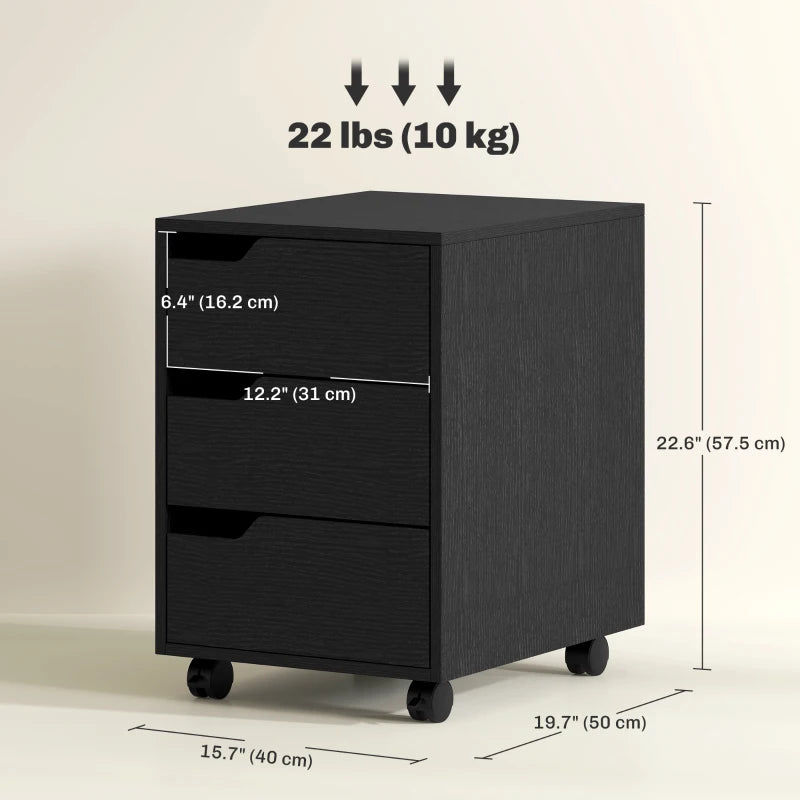 3 Drawer File Cabinet, Vertical Filing Cabinet with Wheels, Mobile Printer Stand with Storage for Home Office, Black