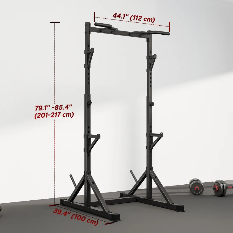Soozier Adjustable Squat Rack, Multi-Function Bench Press Rack with Weight Plate Holders and Pull up Bar, Black