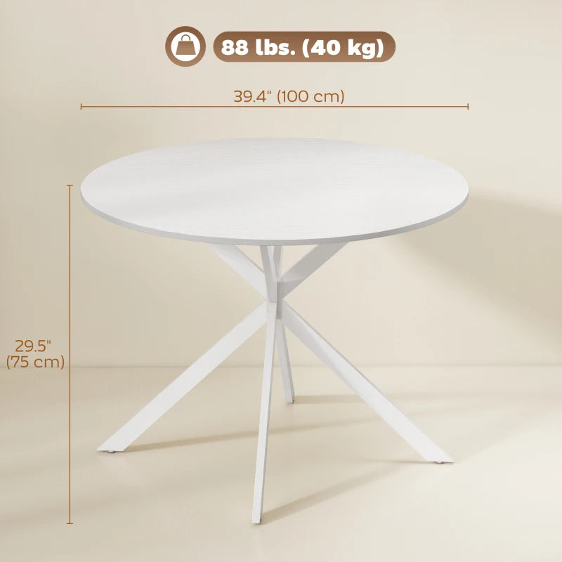 40" Round Kitchen Table for 4, Industrial Dining Table with Steel Legs for Dining Room, White Oak