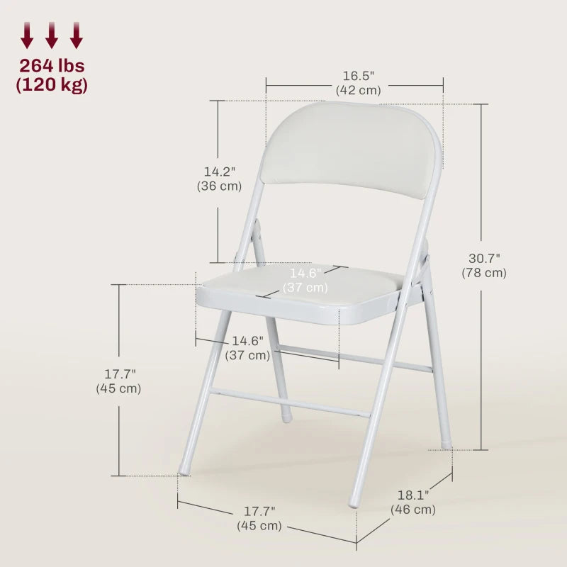 Set of 4 Metal Foldable Chairs, PU Leather Padded Folding Chairs with Cushion Seat and Open Back for Indoor, White