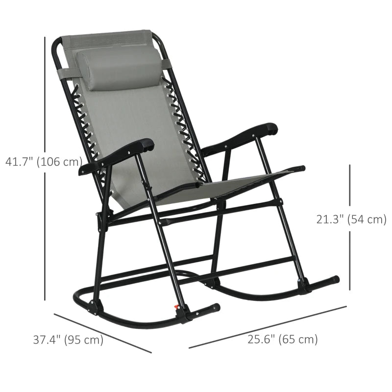 2pc Patio Foldable Rocking Chair Set w/ Breathable Mesh Seat & Backrest, Headrest for Park, Backyard, Garden, Grey