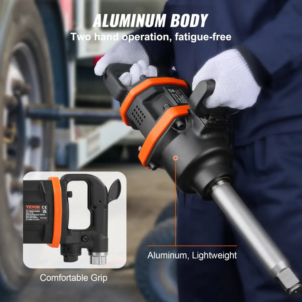 VEVOR 1 Inch Air Impact Wrench, Up to 3160 ft-lbs High Reverse Torque Output 1" Pneumatic Impact Gun w/ 8 Inch Extended Anvil & Carrying Case for Heavy Duty Repairs and Maintenance