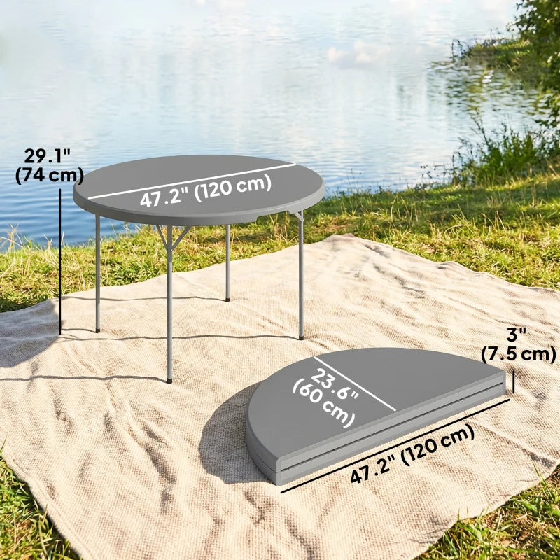 4ft Plastic Folding Picnic Table, Camping Table with Anti-Slip Foot Pads, Indoor Outdoor for Beach, BBQ, Grey