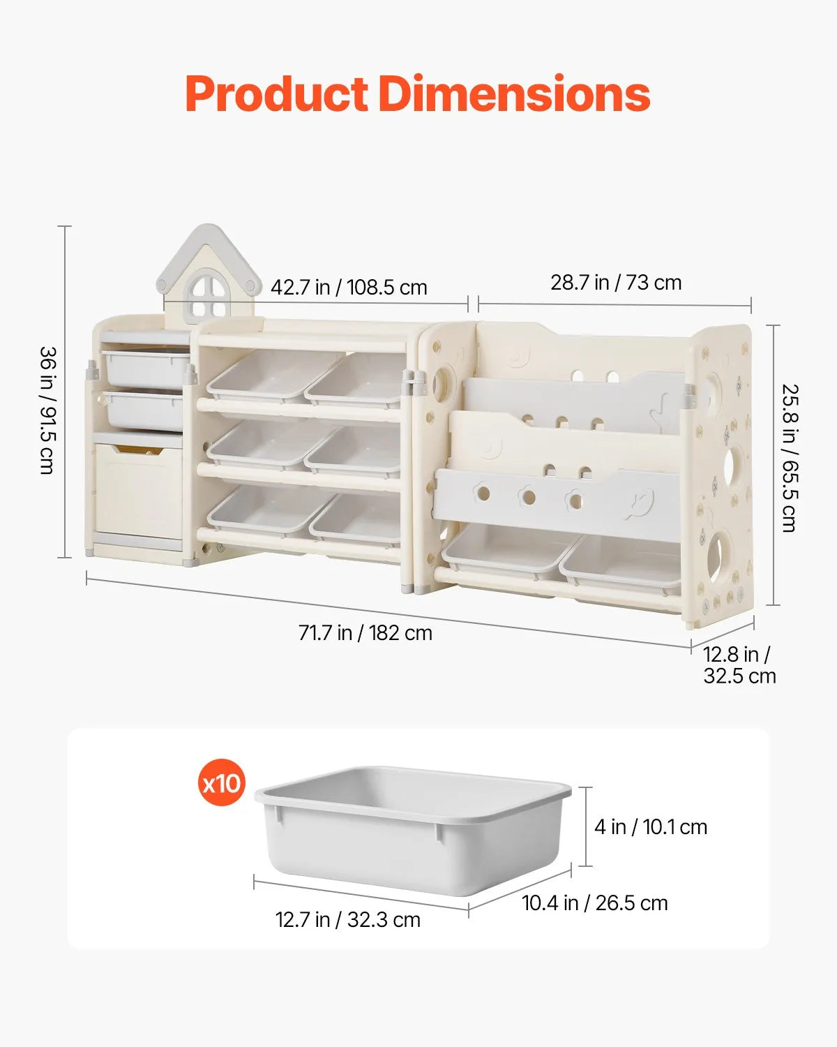 VEVOR  4-Tier Kids Toy Storage with Bookshelf with 10 Movable Plastic Bins