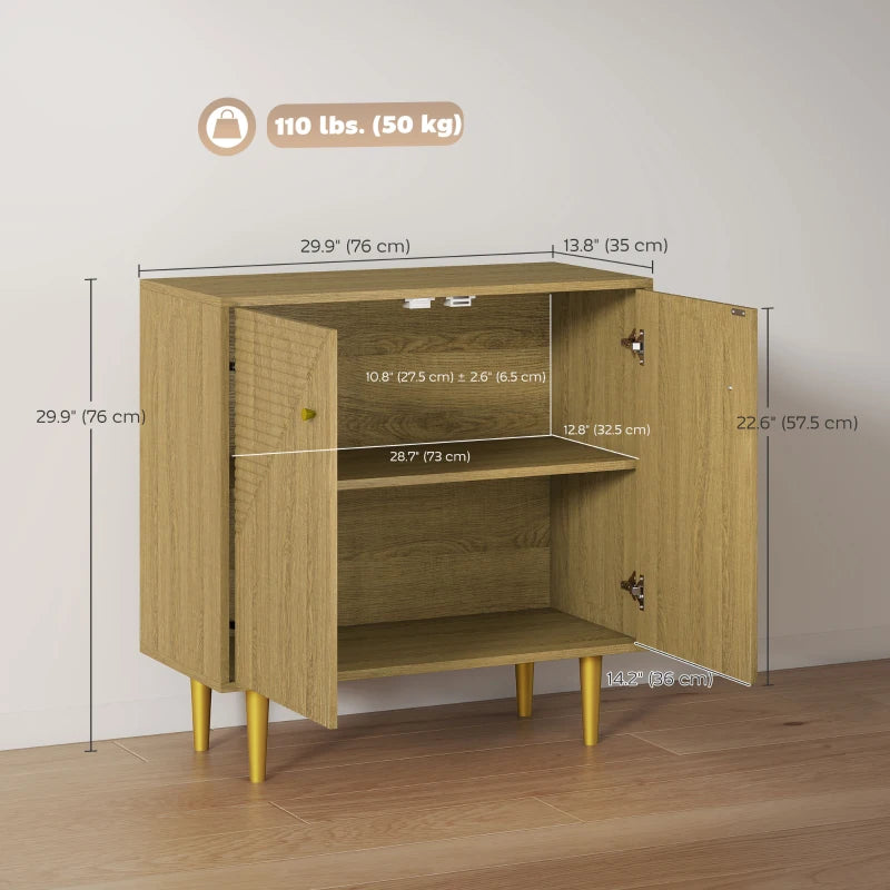 Sideboard with Adjustable Shelf, Buffet Cabinet with 2 Doors and Gold Steel Legs for Dining Room, Oak
