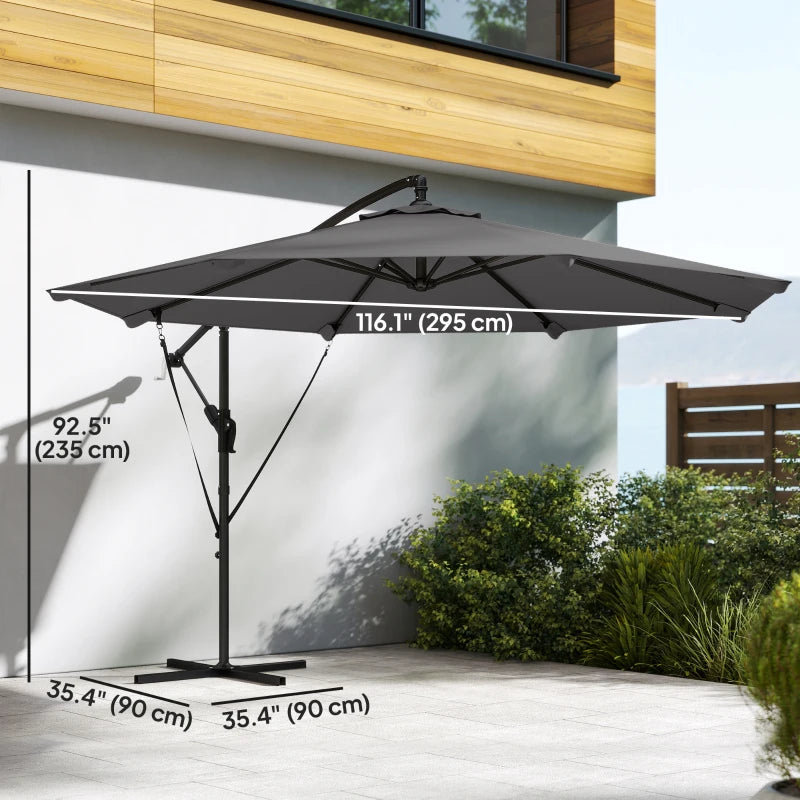 10FT Cantilever Patio Umbrella with 8 Ribs, Offset Patio Umbrella with Cover and Wind Ropes for Garden, Yard, Dark Grey