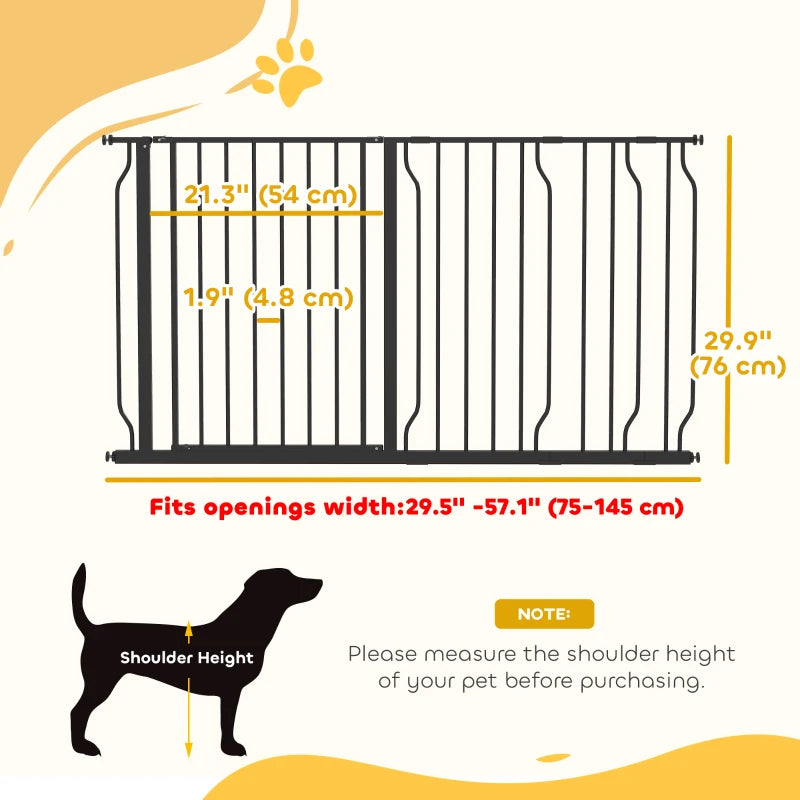 30"- 57" Easy Install Pet Gate w/ Door & Double Locking System, Extra Wide Dog Gate for Stairs, Hallways, Black