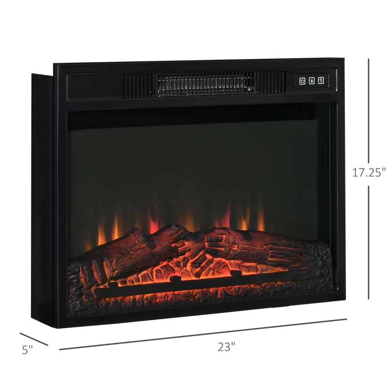 23" Electric Fireplace Insert for Wooden Cabinet, Recessed Fireplace Heater with Realistic Log Flames, Adjustable Brightness, 1400W, Black