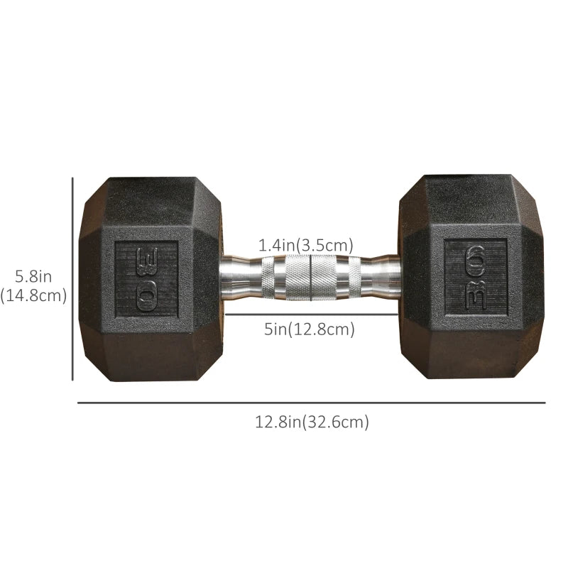 Soozier 2 x 30lbs Rubber Dumbbells Weight Set, Dumbbell Hand Weight for Body Fitness Training, Home Office Gym, Black