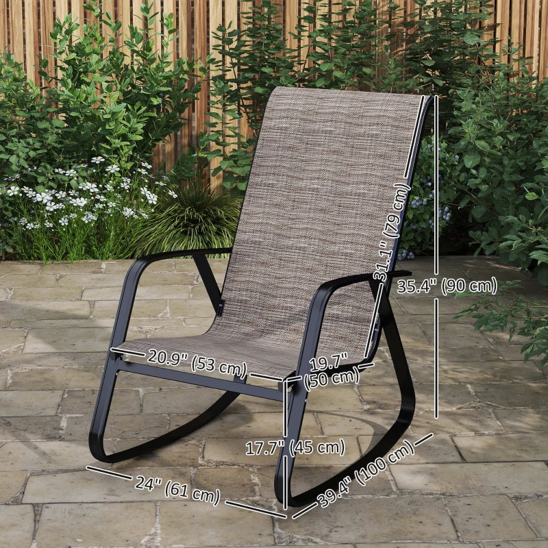 Set of 2 Patio Rocking Chairs, Outdoor Rocking Chairs with High Backrest, Armrests for Backyard, Garden, Light Brown