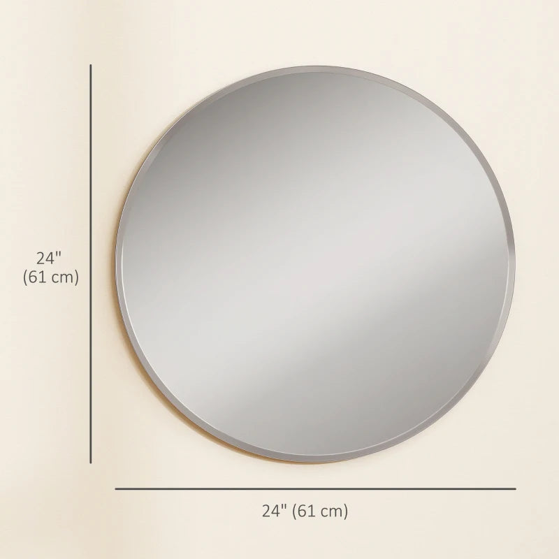 24" Decorative Wall Mirror for Bedroom Living Room, Modern Round Bathroom Mirror for Home Decor, Silver