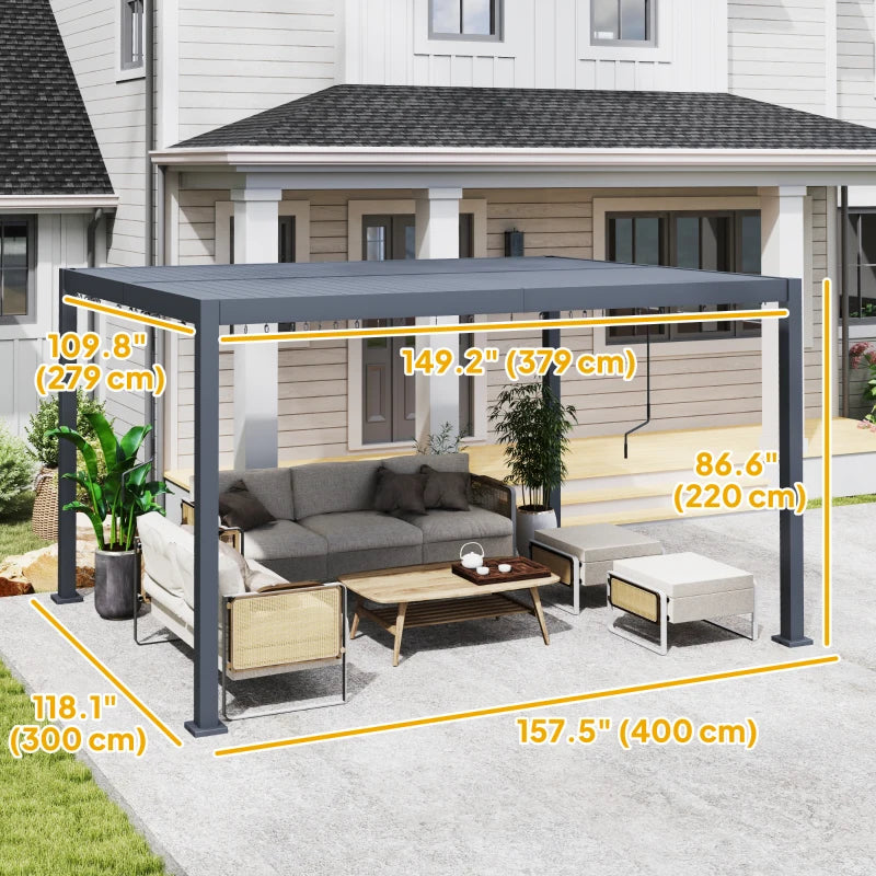 10' x 13' Louvered Pergola with Adjustable Metal Roof and Aluminum Frame, Outdoor Hardtop Gazebo with Drainage System