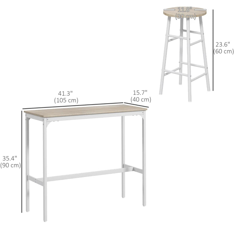 3-Piece Counter Height Bar Table and Chairs, Dining Table and Chairs Set for 2, Pub Table and Chairs