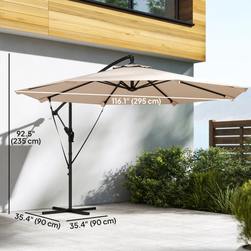 10FT Cantilever Patio Umbrella with 8 Ribs, Offset Patio Umbrella with Cover and Wind Ropes for Garden, Yard, Khaki