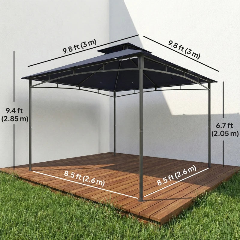 10' x 10' Gazebo, Soft Top Outdoor Gazebo with 2-Tier Roof, Metal Frame, Navy Blue