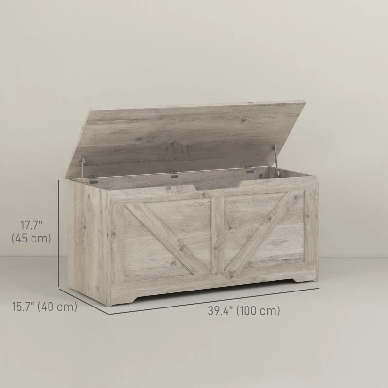 39.4 Inches Storage Chest, Storage Trunk with 2 Safety Hinges for Living Room, Grey Wood Grain
