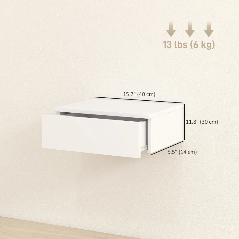 Set of 2 Wall Mounted Bedside Tables, Floating Nightstands with Drawer for Bedroom, White