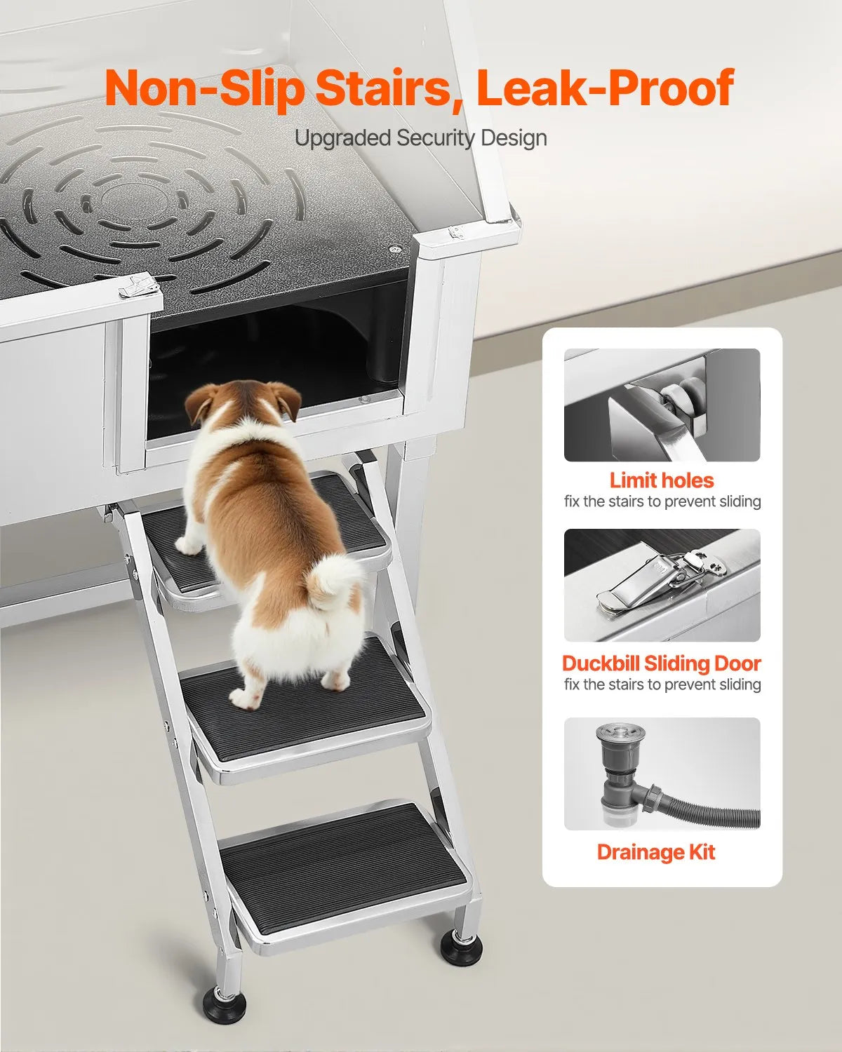 VEVOR 38" Dog Grooming Bath Tub Stainless Steel w/ Stairs Faucet Showerhead