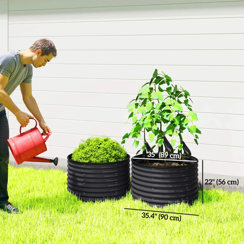 Set of 2 Raised Garden Bed, Metal Planter Box with Safety Edging, Easy-to-assemble Stock Tank, Dark Grey