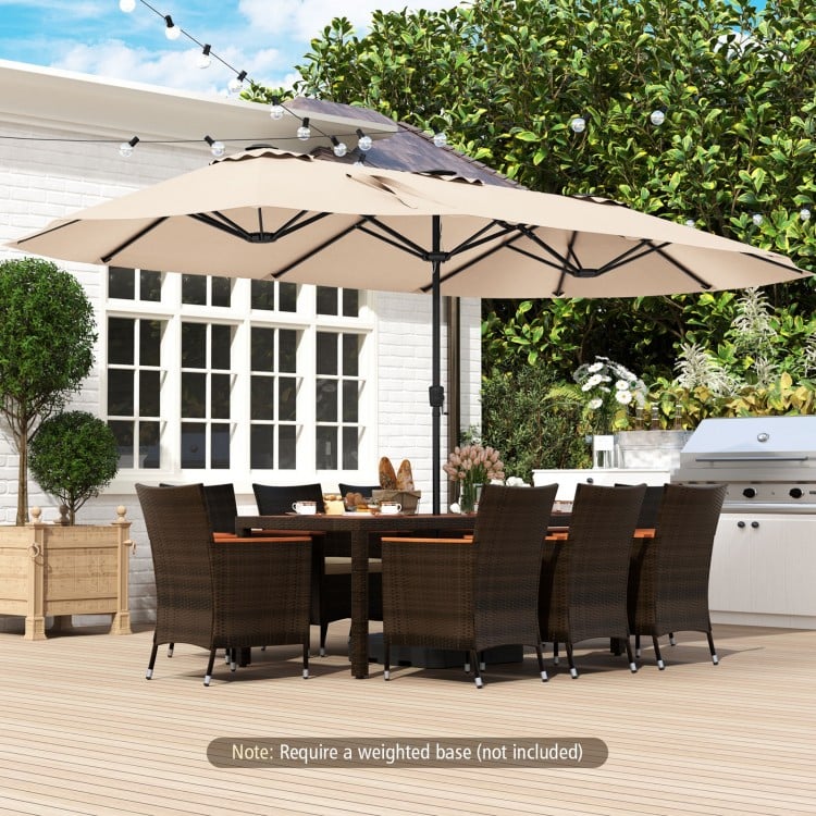 15.5 FT Extra-Large Patio Umbrella with LED Solar Lights and Crank Handle-Beige