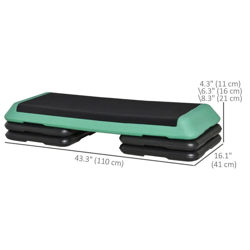 Soozier 43" Adjustable Aerobic Platform Stepper 3 Level with Risers 4” 6” 8” Cardio Fitness Trainer Workout Step Home Gym Exercise, Black Green