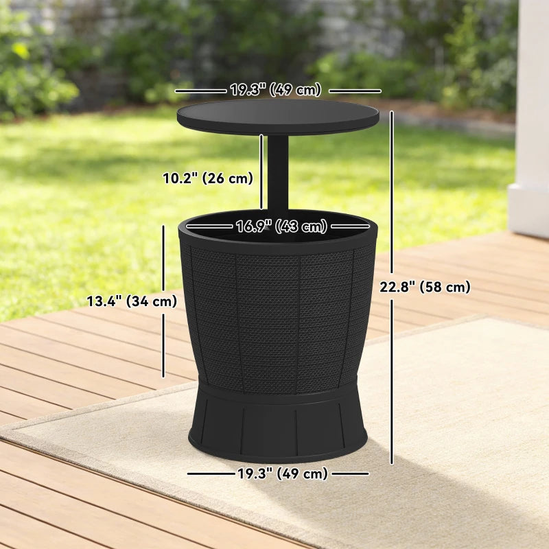 11 Gallon Patio Cooler Side Table, Outdoor Cooler Bar Table with Height Adjustable Top, Drainage Plug, Black