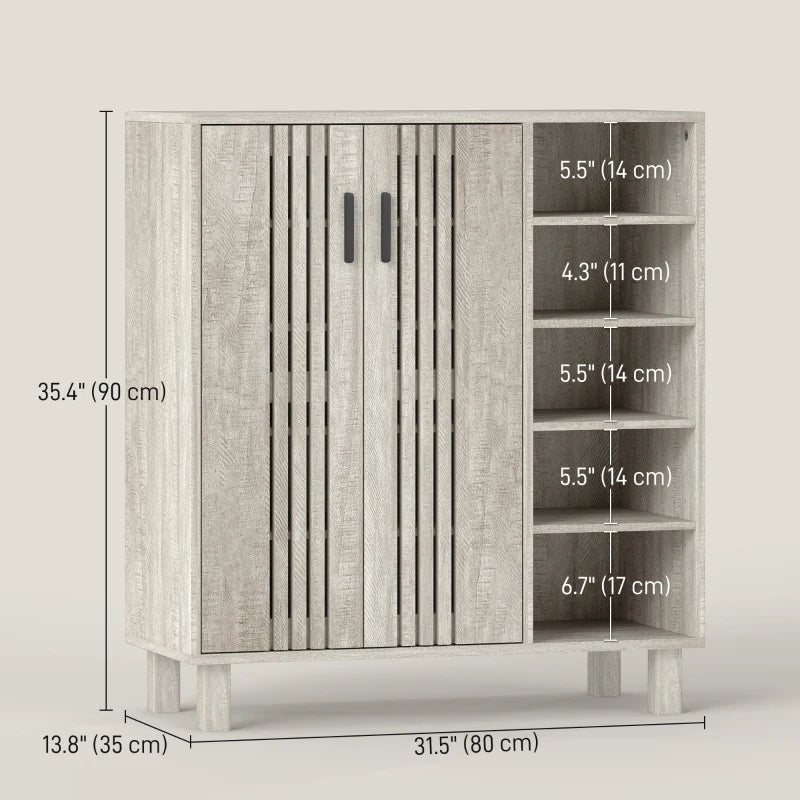 Shoe Storage with Double Doors and Open Shelves 17 Pair Shoe Storage Organizer for Entryway Hallway Light Grey