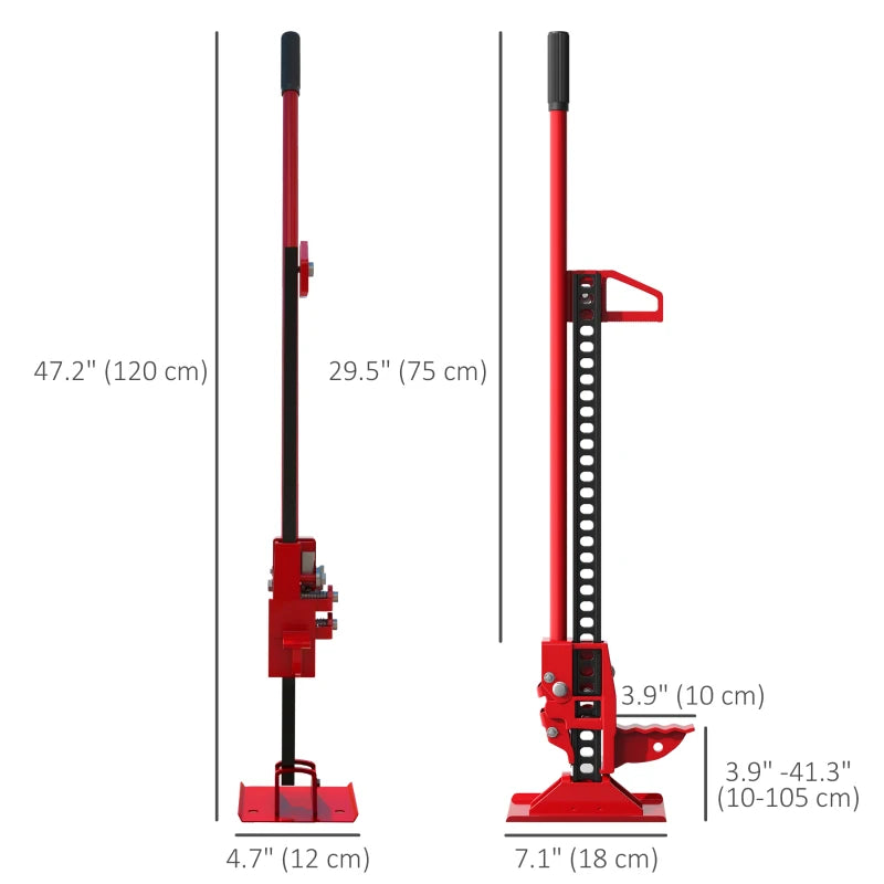 3 Tonne/6600 lb Farm Jack, 48" High Lift Jack for 4x4 Tractors Trucks Agricultural Lifting, Red