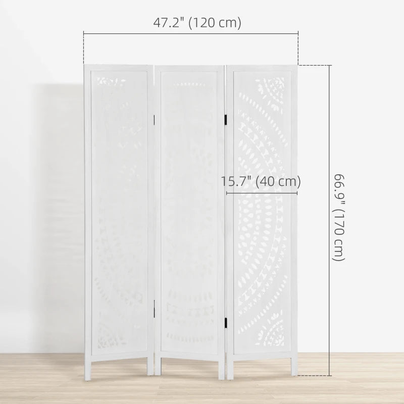 3 Panel Room Divider, 5.6 Ft Tall Portable Folding Privacy Screen, Wood Partition Wall Divider for Home Office, White