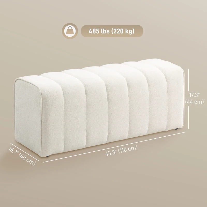 43" Upholstered Bedroom Bench Modern End of Bed Bench Load up to 485 lbs for Bedroom Hallway Living Room Cream White