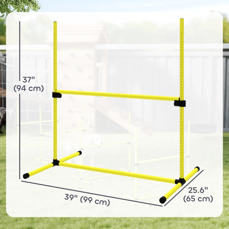 Set of 4 Dog Agility Training Equipment Adjustable Jump Bar Pet Exercise Kit with Carrying Bag (Yellow)