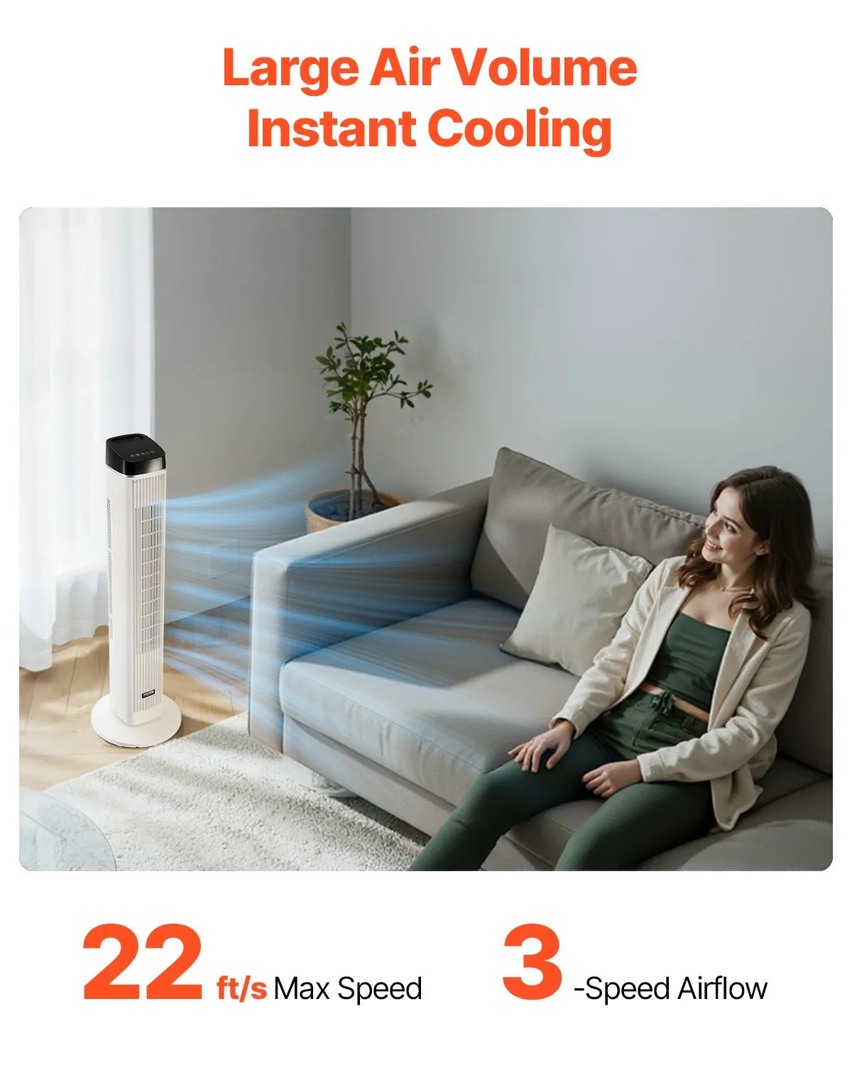 VEVOR 40" Oscillating Tower Fan 9H Timer 22 ft/s Velocity with Remote Control