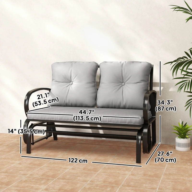 2-Person Outdoor Glider Chair, Patio Double Rocking Loveseat with Steel Frame and Cushions for Backyard, Garden and Porch, Grey