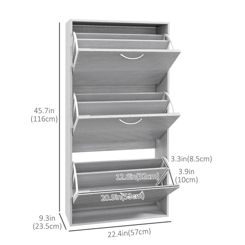 Shoe Storage Cabinet with 3 Flip Drawers, Narrow and Slim, 12 Pair of Shoes Organizer for Hallway, Entryway