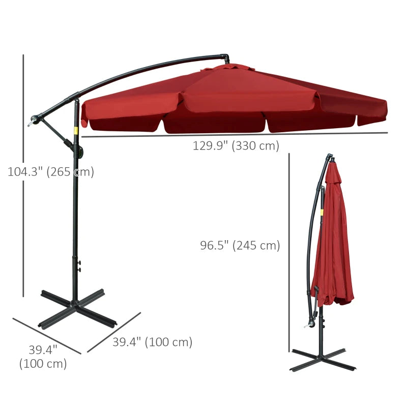 11FT Cantilever Patio Umbrella with Offset Hanging, Easy Tilt Adjustment & Cross Base for Backyard, Poolside, Red