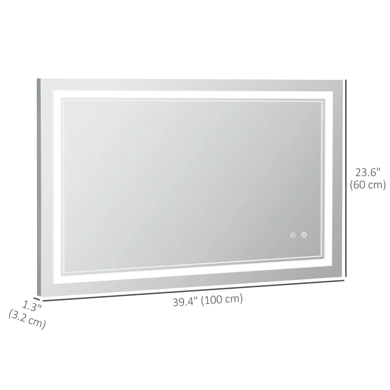 40" x 24" LED Bathroom Mirror, Dimmable Lighted Wall-Mounted Mirror, with 3 Colour, Smart Touch, Plug-in, Vertical or Horizontal Hanging