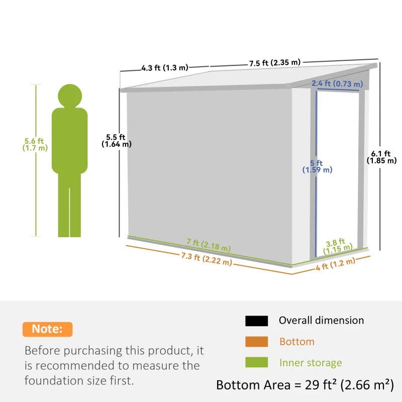 4' x 8' Outdoor Storage Shed Lean to Shed Outdoor Metal Tool Shed with Lockable Door and Air Vents, White