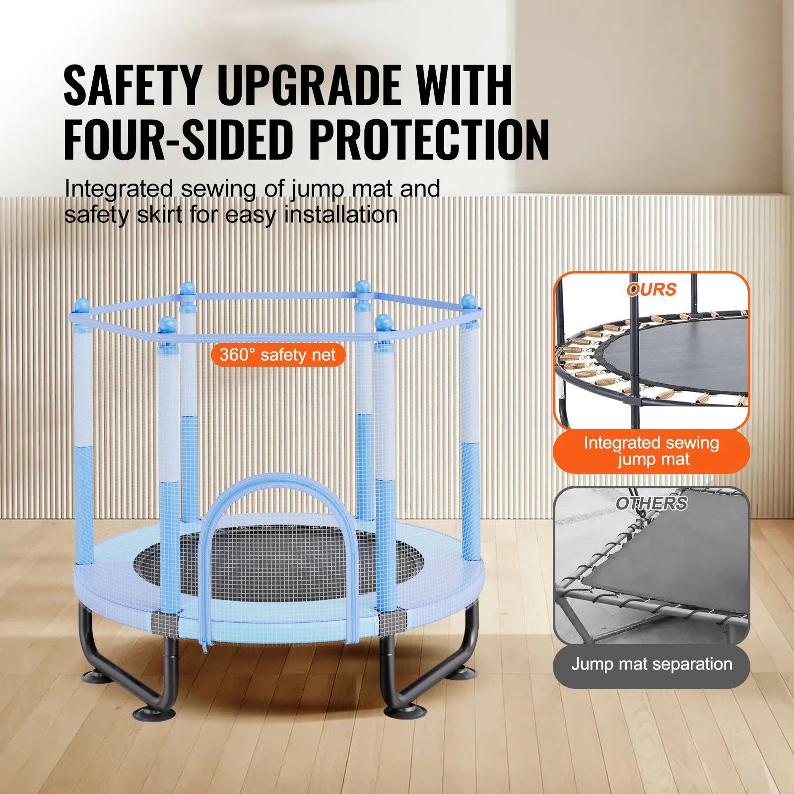VEVOR 60" Trampoline for Kids Mini Toddler Trampoline with Net Indoor Outdoor