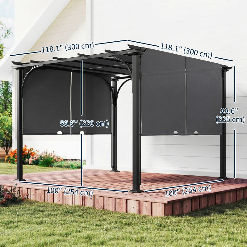 10' x 10' Retractable Pergola Canopy, UPF50+ Outdoor Metal Pergola Gazebo Sun Shade Shelter with Steel Frame, Dark Grey