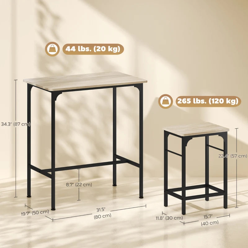 3-Piece Dining Table Set for 2, Bar Table and 2 Stools for Kitchen, Living Room, Dining Room, Small Space, Natural Wood