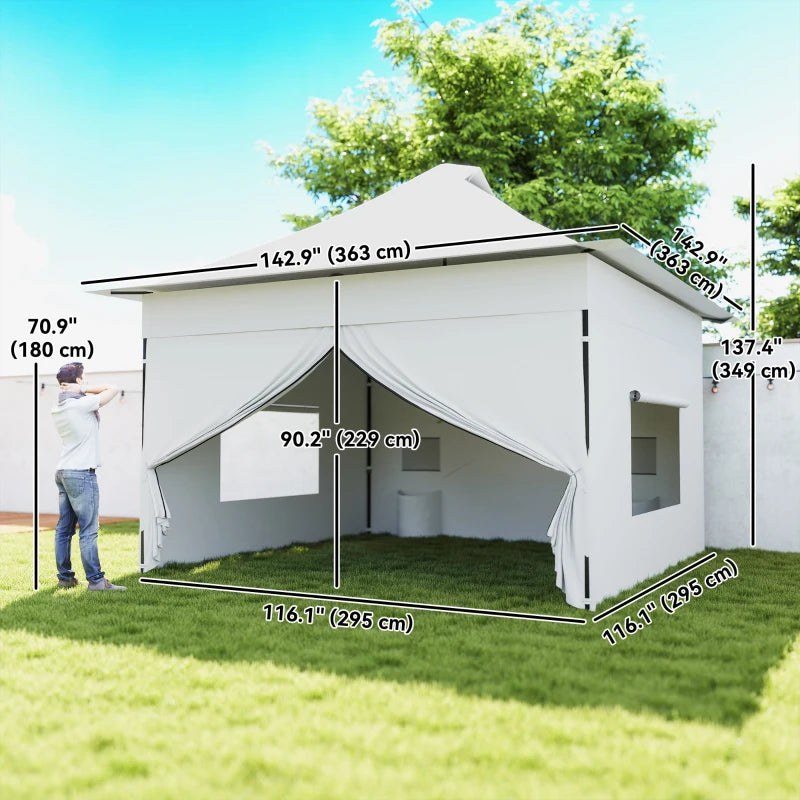 12 x 12 ft Pop Up Canopy Tent with Peak Top, UPF50+ 420D Outdoor Instant Canopy Shelter with Side Pockets, Silver