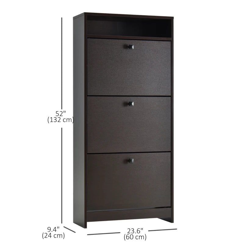 Slim Shoe Storage with 3 Flip Drawers and Adjustable Shelves Shoe Cabinet Organizer for 9 Pair, Coffee