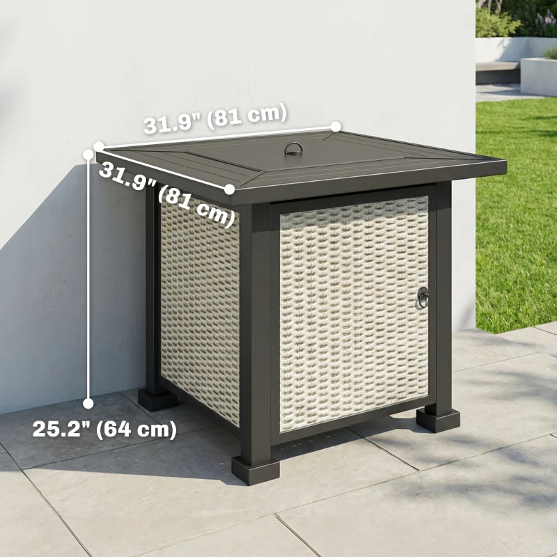 32" Propane Gas Fire Pit Table, 50,000 BTU Square Patio Table with Fire Pit, Wind Guard, Lid, CSA Certified, Grey