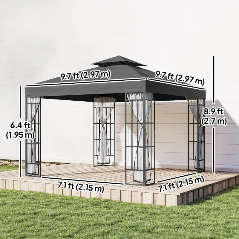 10'x10' Garden Gazebo Patio Canopy Portable Party Event Backyard w/ Mosquito Netting Dark Grey