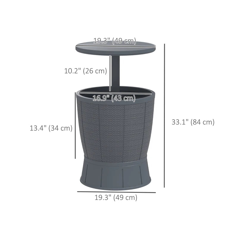 11 Gallon Patio Cooler Side Table, Outdoor Cooler Bar Table with Height Adjustable Top, Drainage Plug, Grey