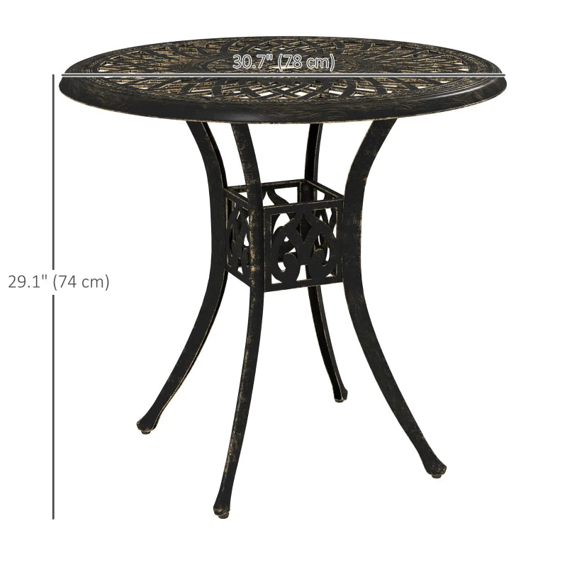 30-inch Round Patio Dining Table with Umbrella Hole Cast Aluminium Outdoor Bistro Table, Brown