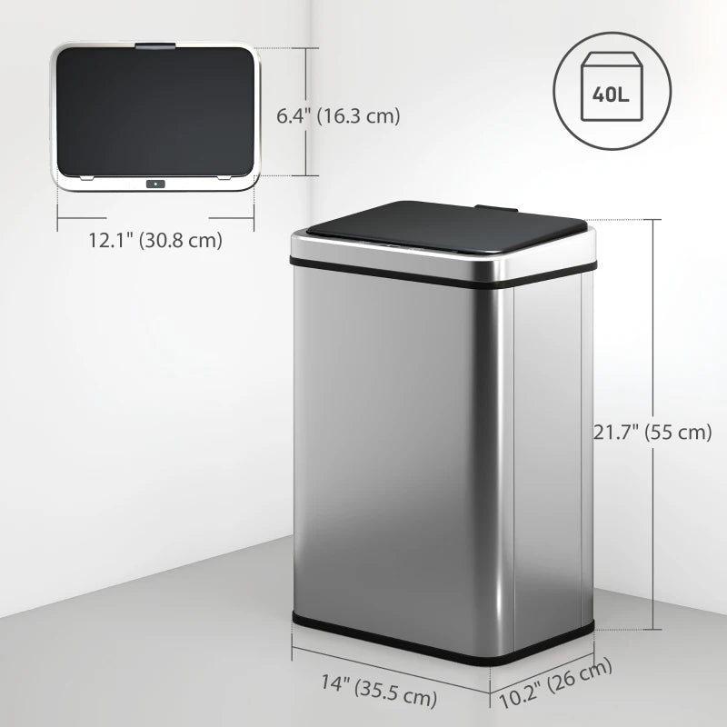 10.6 Gallon Automatic Garbage Can with Soft-Close Lid, Touchless Trash Can with Fingerprint Resistant Stainless Steel