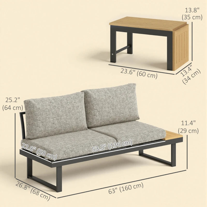 3 Pieces Aluminum Corner Patio Furniture Set Sectional Outdoor Sofa Set with 2 Loveseats Wood-Plastic Coffee Table